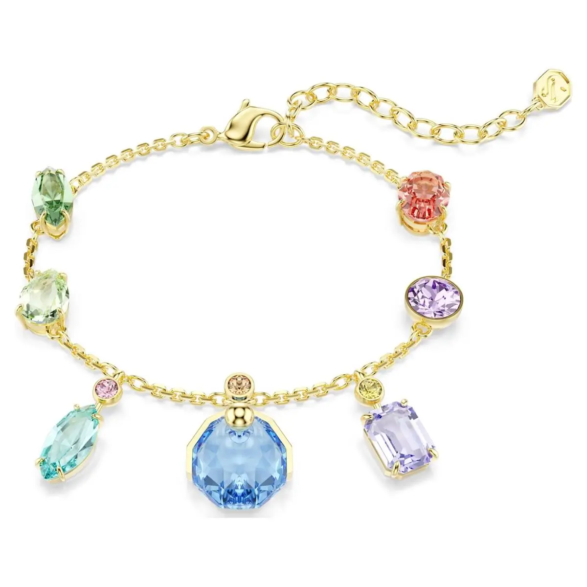 Swarovski Gema Bracelet Mixed Cuts Dangling Crystals Multicolored Gold-tone