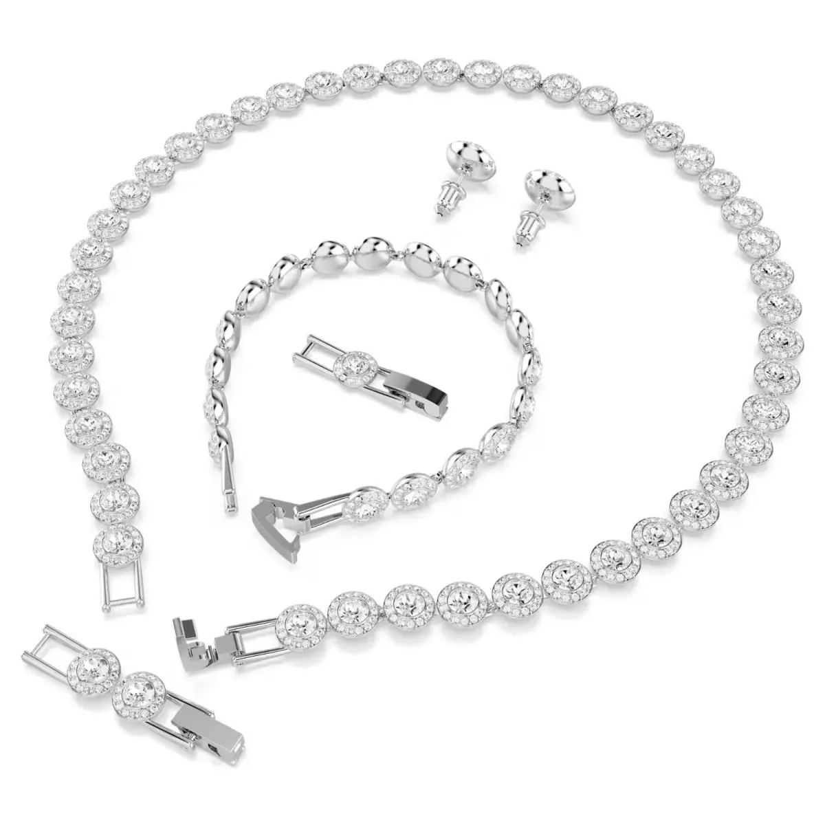 Swarovski 5367853 Women`s Necklace Set Bracelet Earrings Rhodium Plated