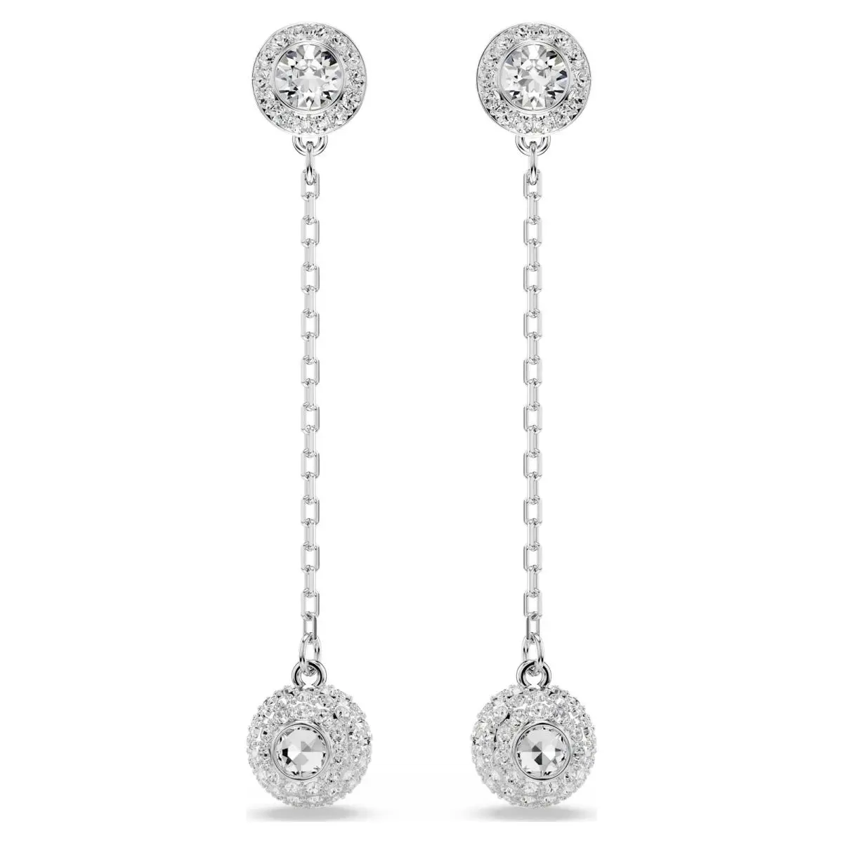 Una Angelic Drop Earrings Round Cut White Rhodium Plated 5732273 by Swarovski