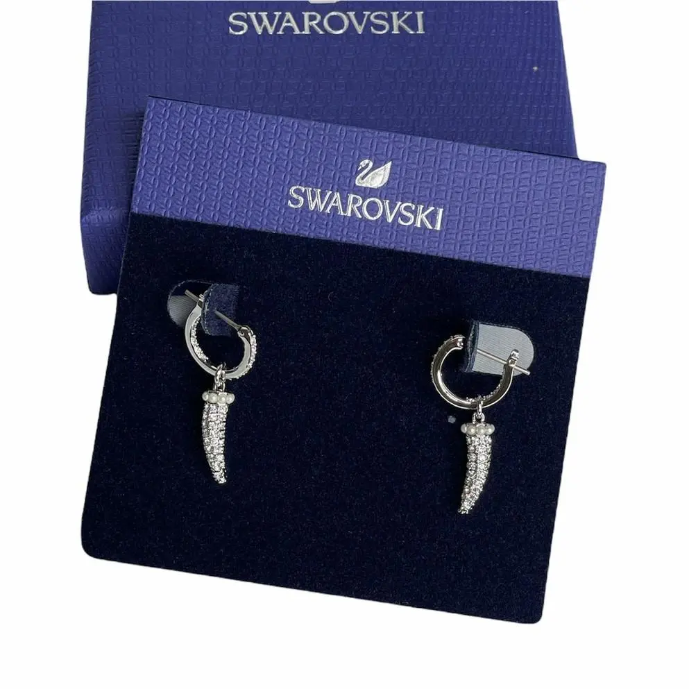 Polar Bestiary Pave Crystal Artificial Pearl Huggie Drop Earrings by Swarovski