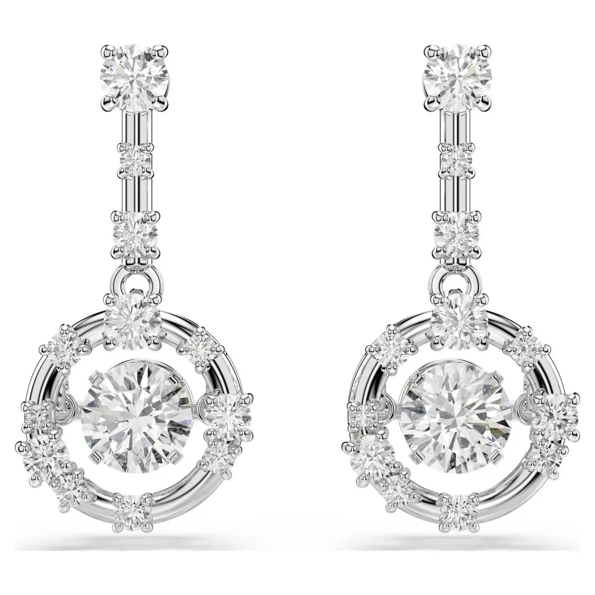 Constella Drop Earrings Round Cut Dancing Stone White Rhodium Plated by Swarovski