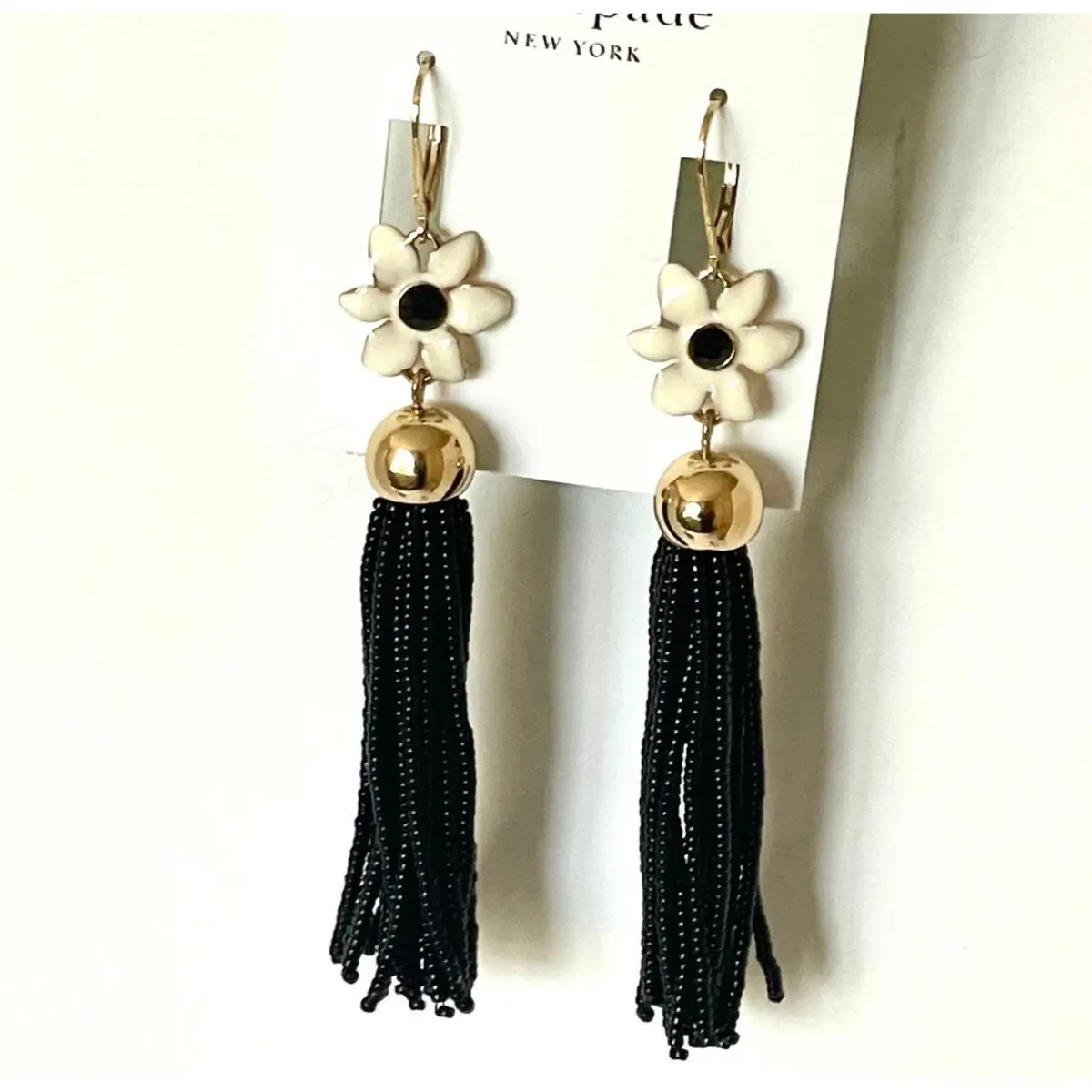 Lovely Lilies Beaded Tassel Earrings Floral Enamel Lever Back by Kate Spade