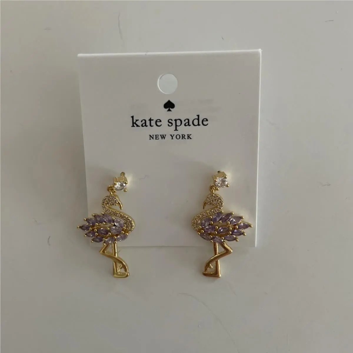 Kate Spade Flamingo Amethyst Pave Crystal Gold Boho Dangle Earrings New