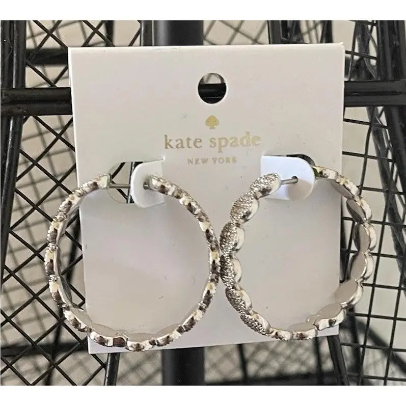 Kate Spade Hoop Earrings Pave Gatsby Dot Pierced Rhodium Plated