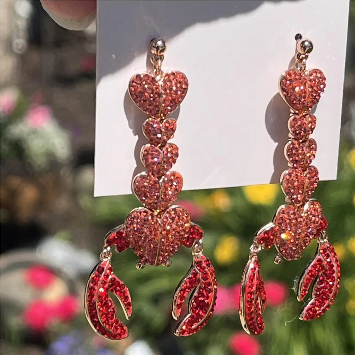 Kate Spade Love Lobster Red Crystal Rose Plated Dangle Pierced Earrings 2.5
