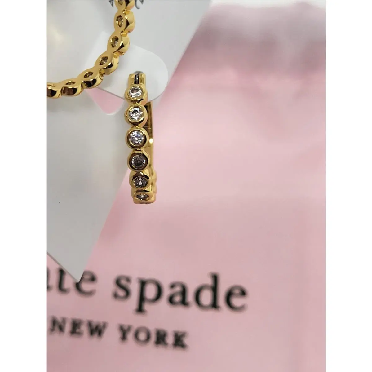 Women Full Circle Huggies Pierced Earrings Clear Gold New Dust Bag by Kate Spade