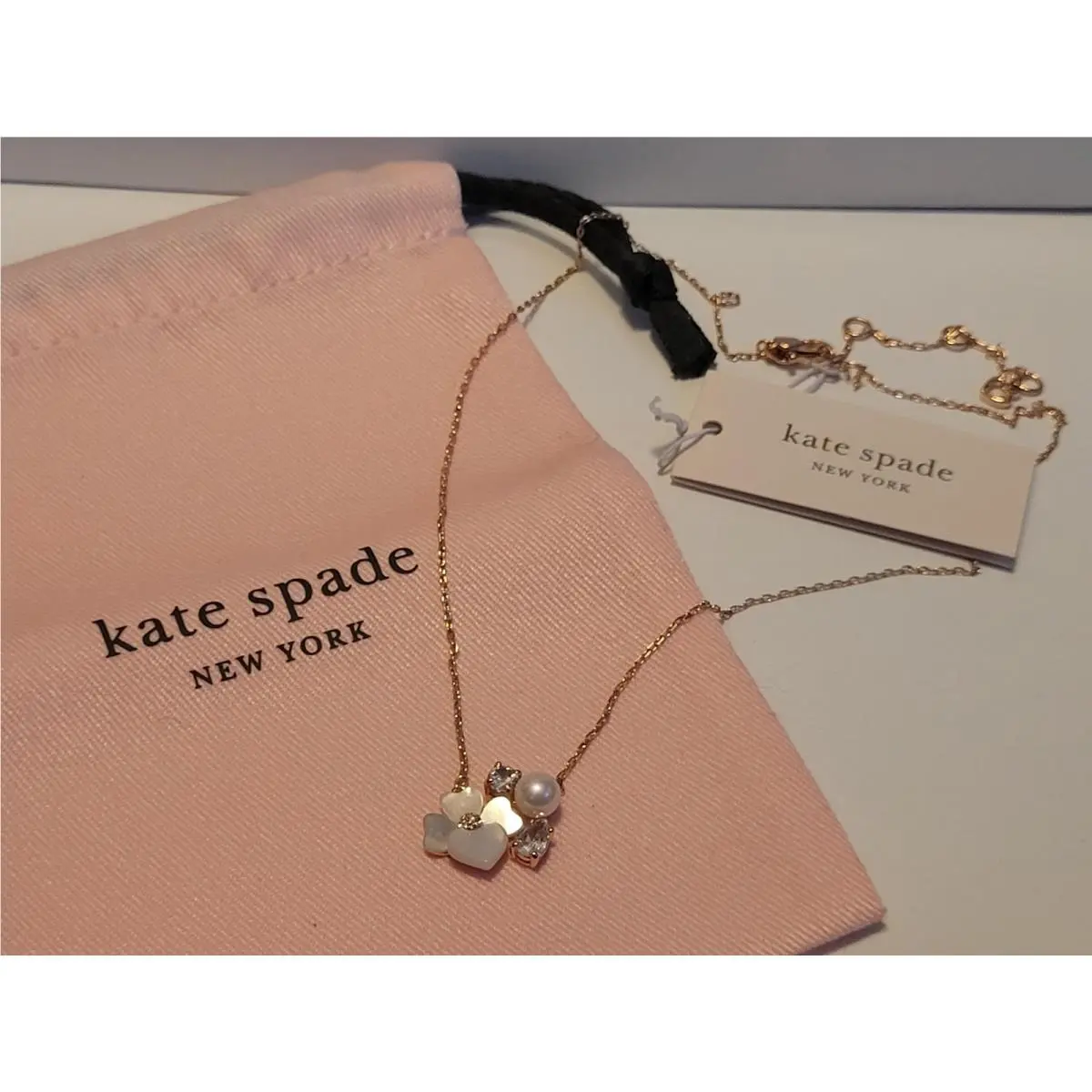 Kate Spade Precious Pansy Necklace Rose Gold Tone White Multi Pearl Crystal