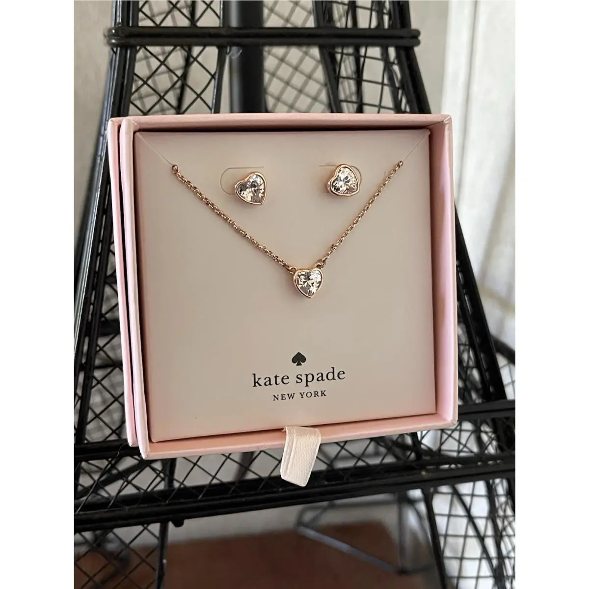 Kate Spade Romantic Rocks Heart Pendant Stud Earrings Rose Gold Tone