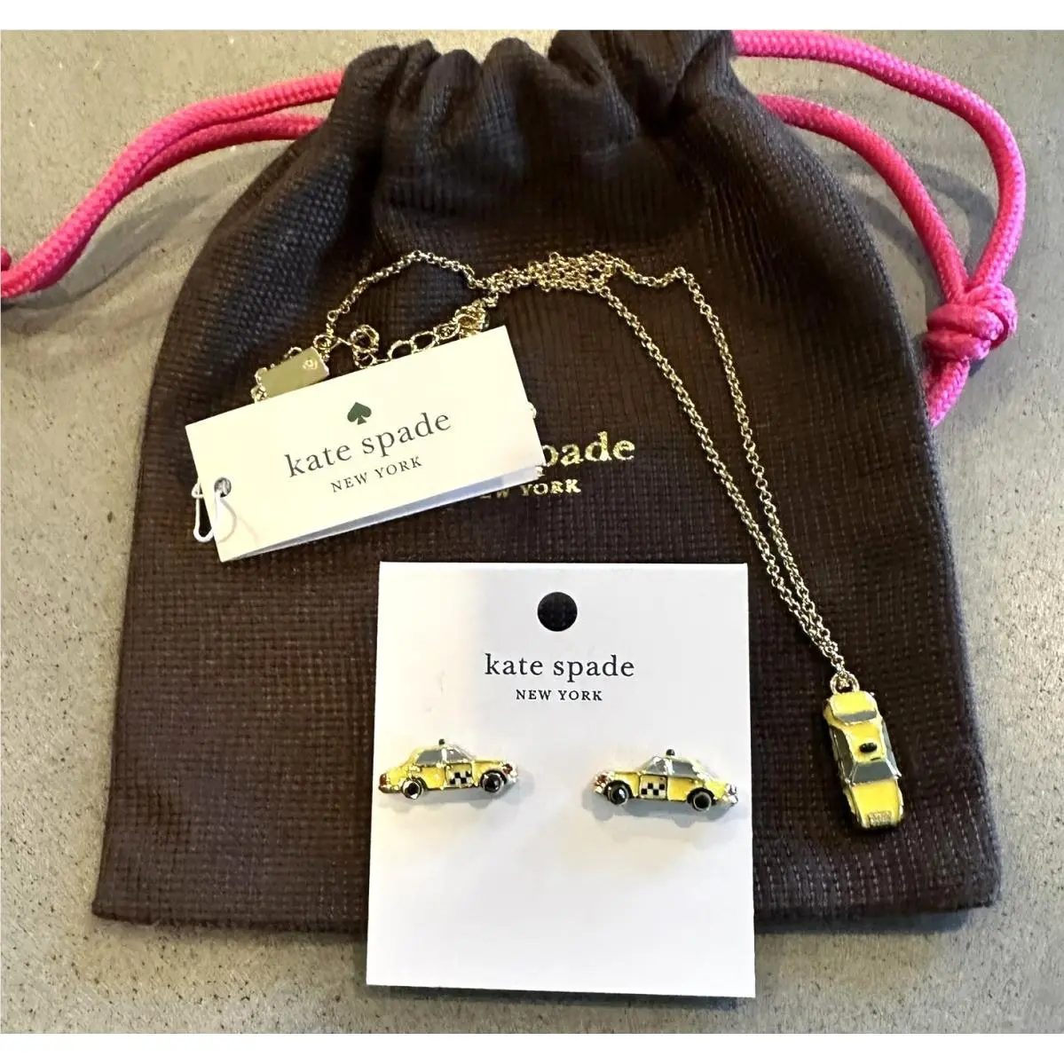 Ma Cherie Taxi Mini Pendant Necklace and Earring Set by Kate Spade