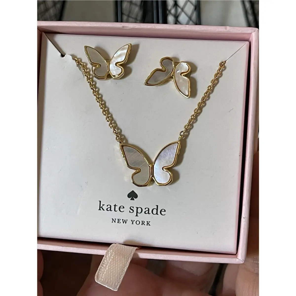 Kate Spade It’s All A Flutter Mother Of Pearl Gold Necklace Earrings Fastship