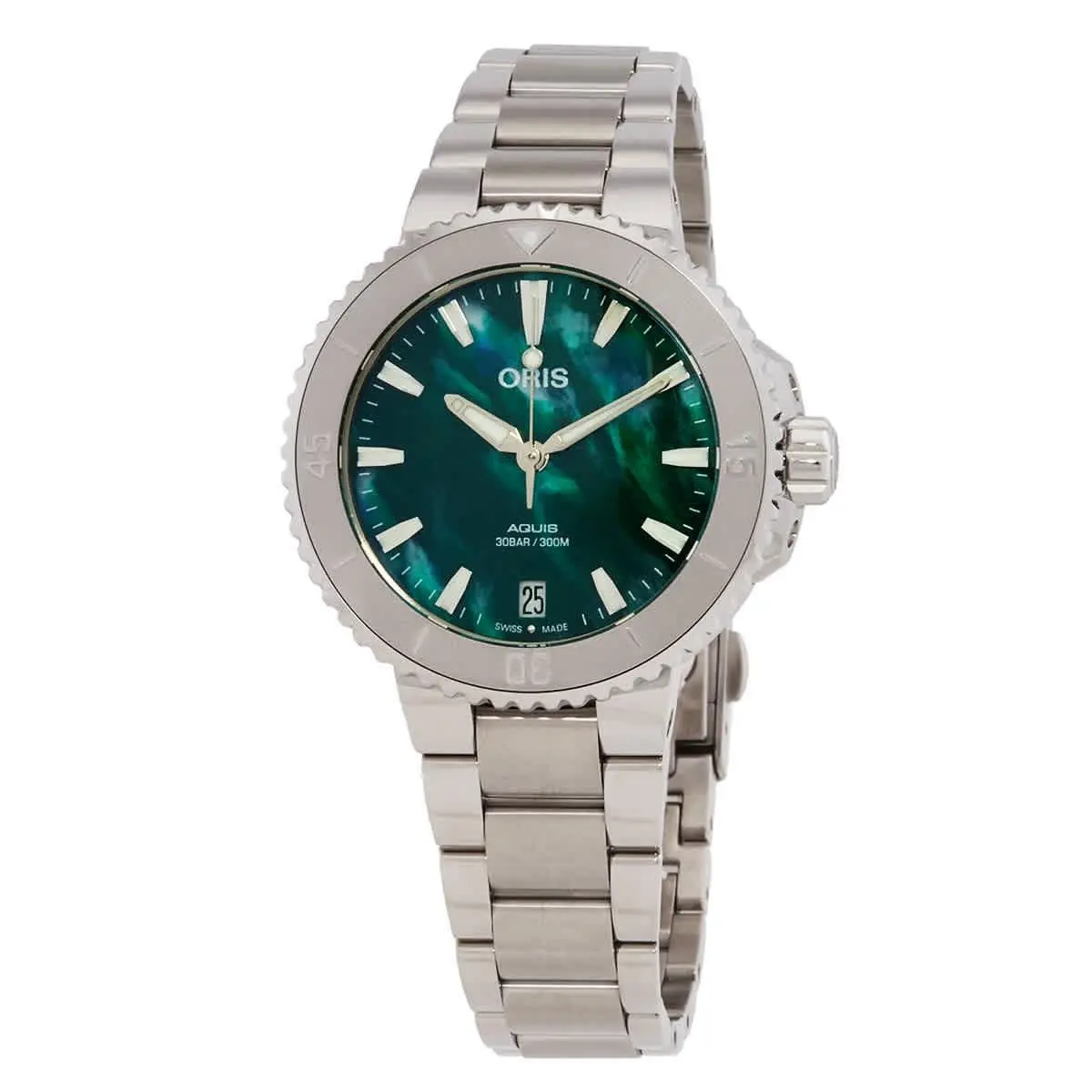 Aquis Date Automatic Green Dial Ladies Watch 01 733 7770 4137-07 8 18 05P by Oris