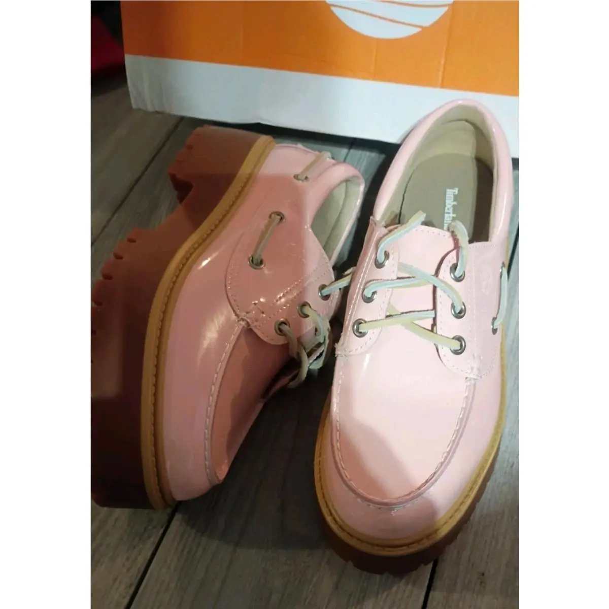 Womens Timberland Stone Street Platform Boat Shoe Pink Prem Patent Leather Sz 8
