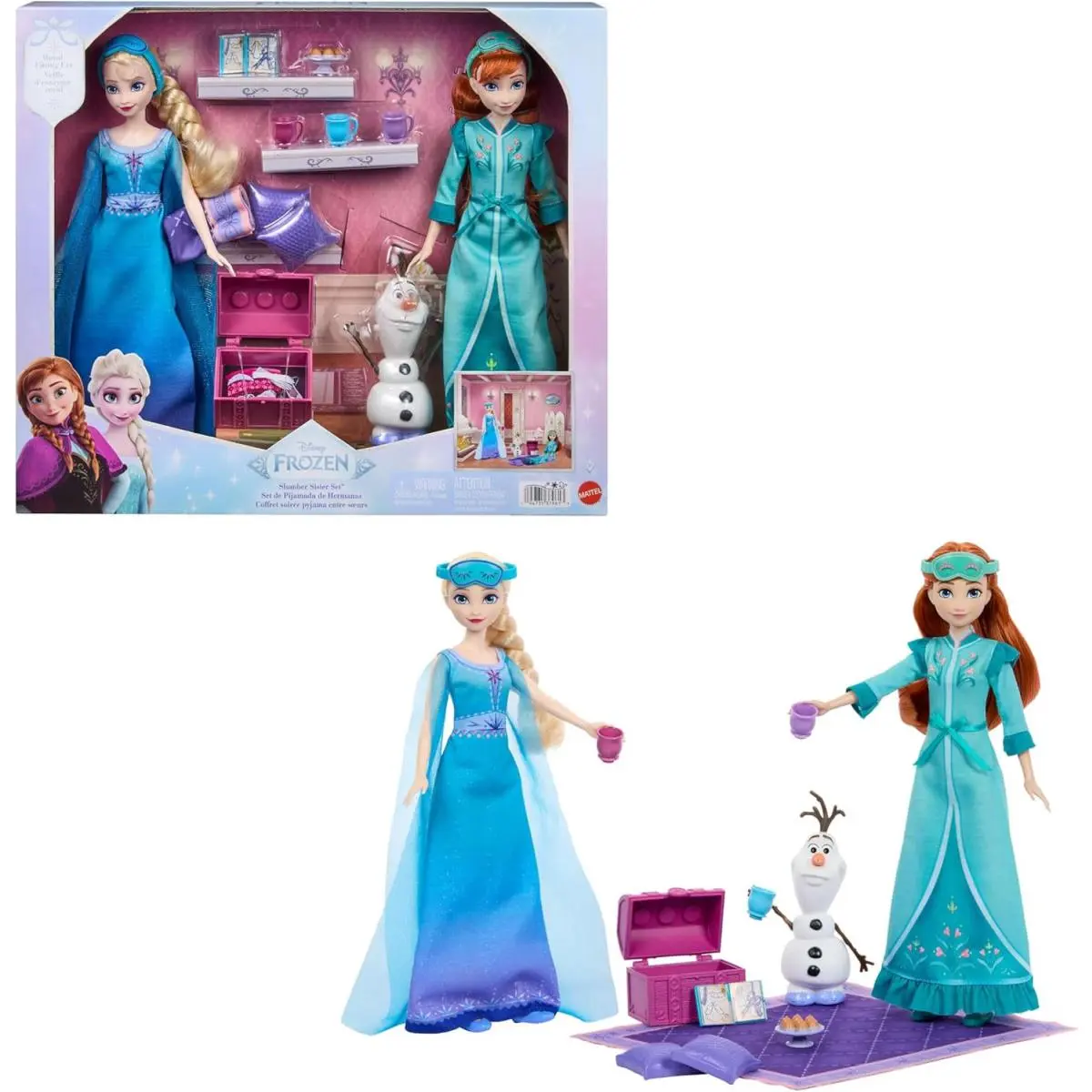 Disney Frozen Slumber Sister Set with Anna Elsa Dolls Olaf 14 Accessories
