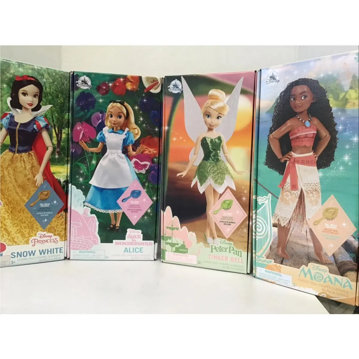 Disney Store 11” Princess Dolls Set OF 4 Snow White Alice Tinker Bell Moana