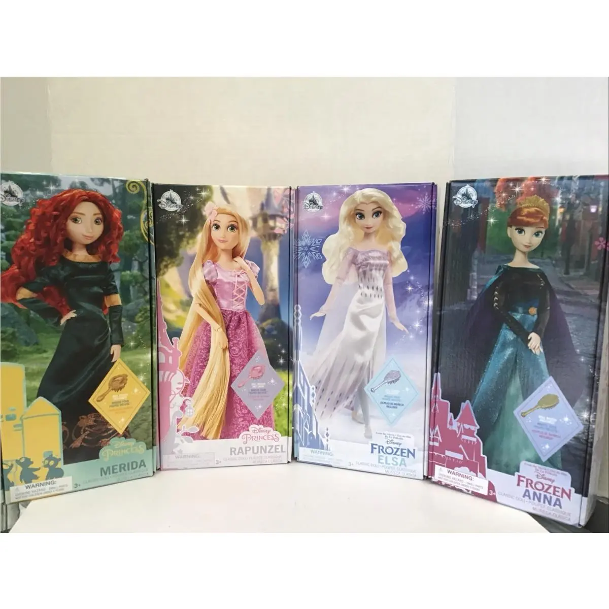 Disney Store 11” Princess Dolls Set OF 4 Merida Rapunzel Elsa Anna