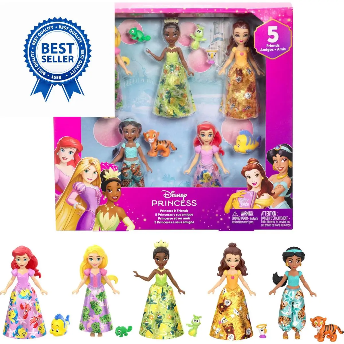 Mattel Disney Princess Friends Set with 5 Posable Small 5-pack Multicolor