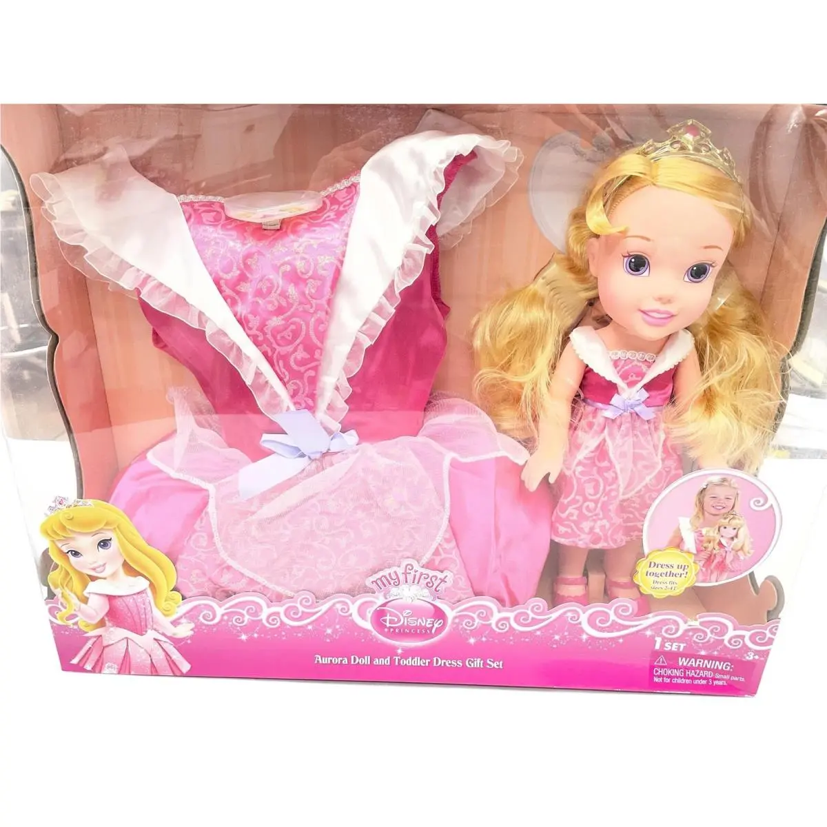 Disney Princess Aurora Toddler Doll and Girl Dress Gift Set Size 2-4T