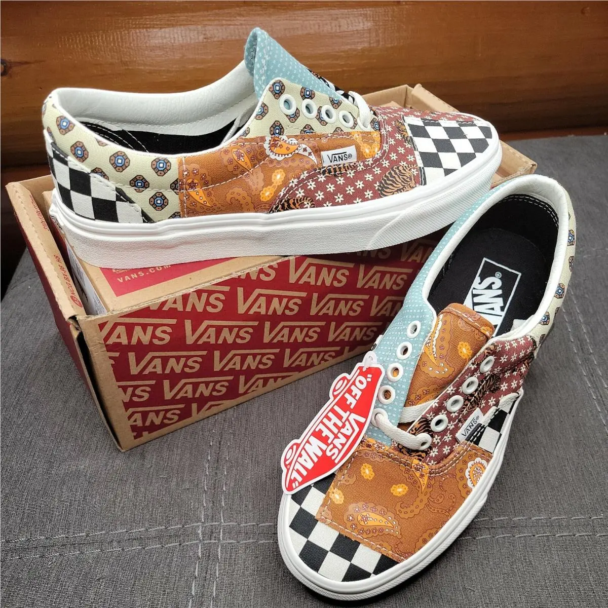 Vans Tiger Patchwork Era Skate Shoes Laced Low Top Men`s 5 Women`s 6.5
