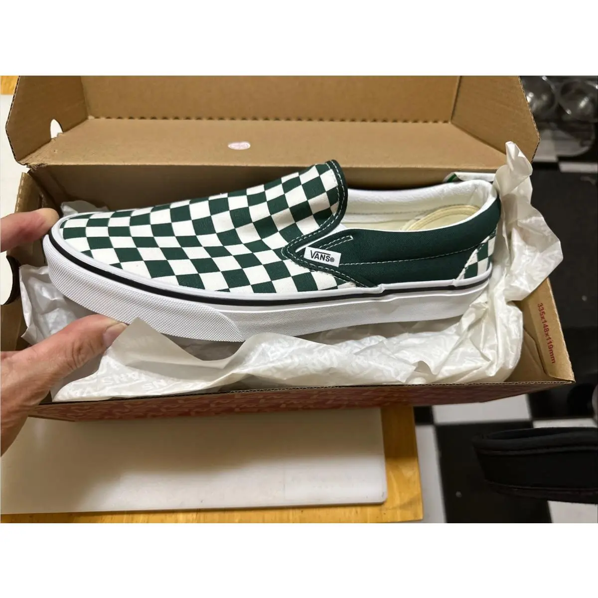 Vans Classic Slip-on Green/white Checkerboard Canvas Low Top Sneaker Sz 9.5 Mns