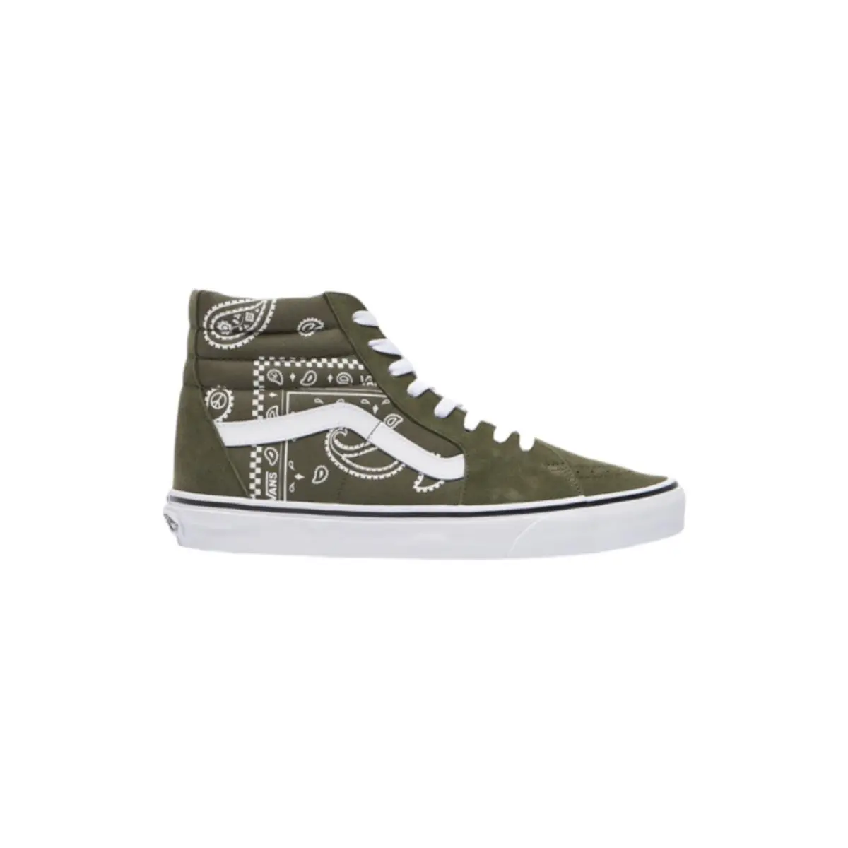 Vans Men`s Sk8 Hi Skateboard Peace Paisley Sneaker Shoes Olive / White Size 10