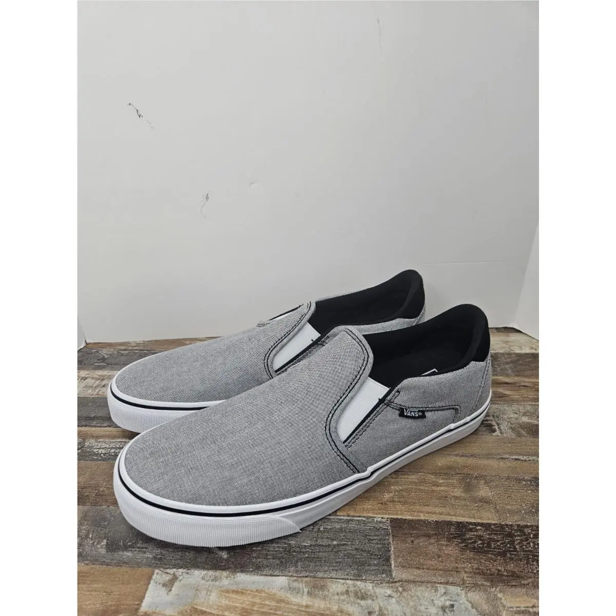 Vans Asher Deluxe Slip On Canvas Shoes Gray Black Men`s Size 12