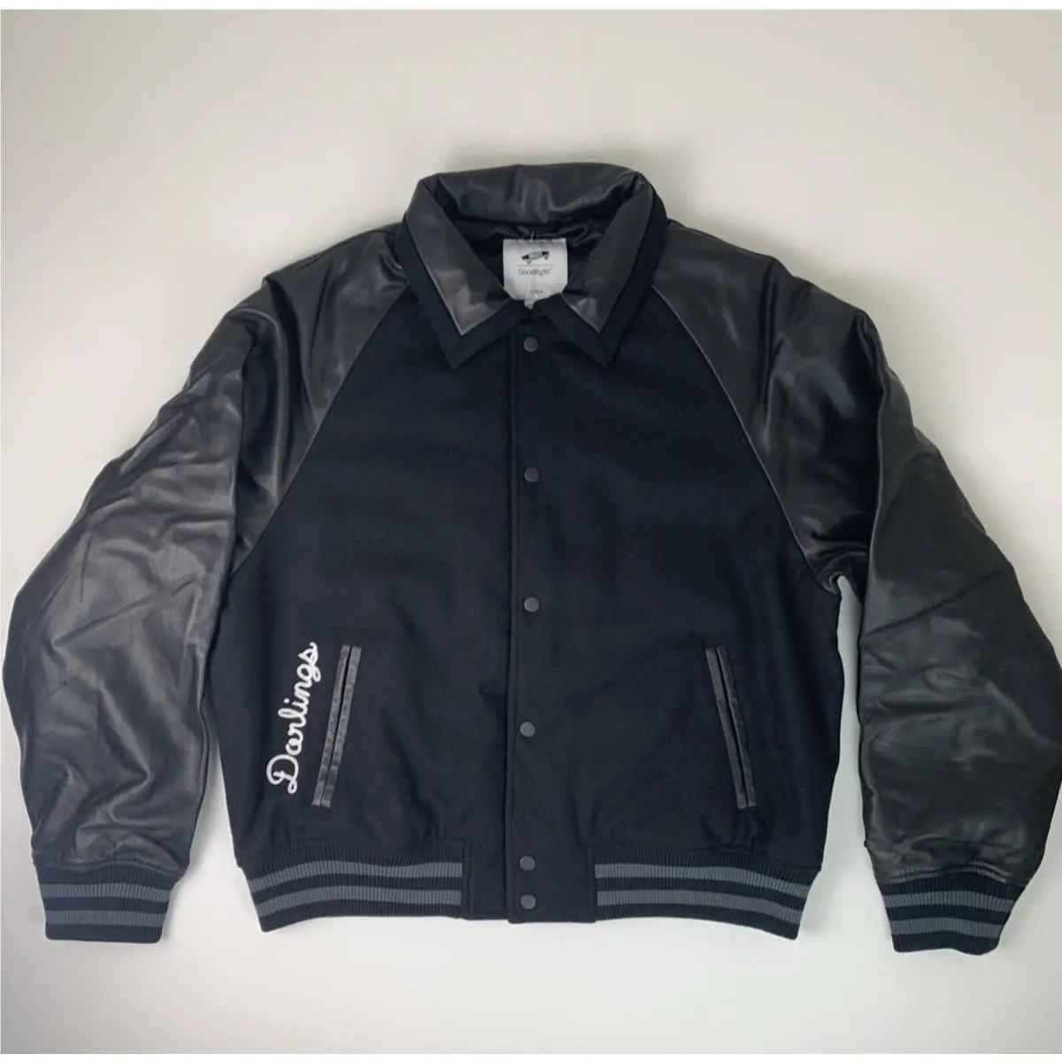 Vans Vault x Goodfight Lettermans Jacket Mens Medium Black with Patches 2022