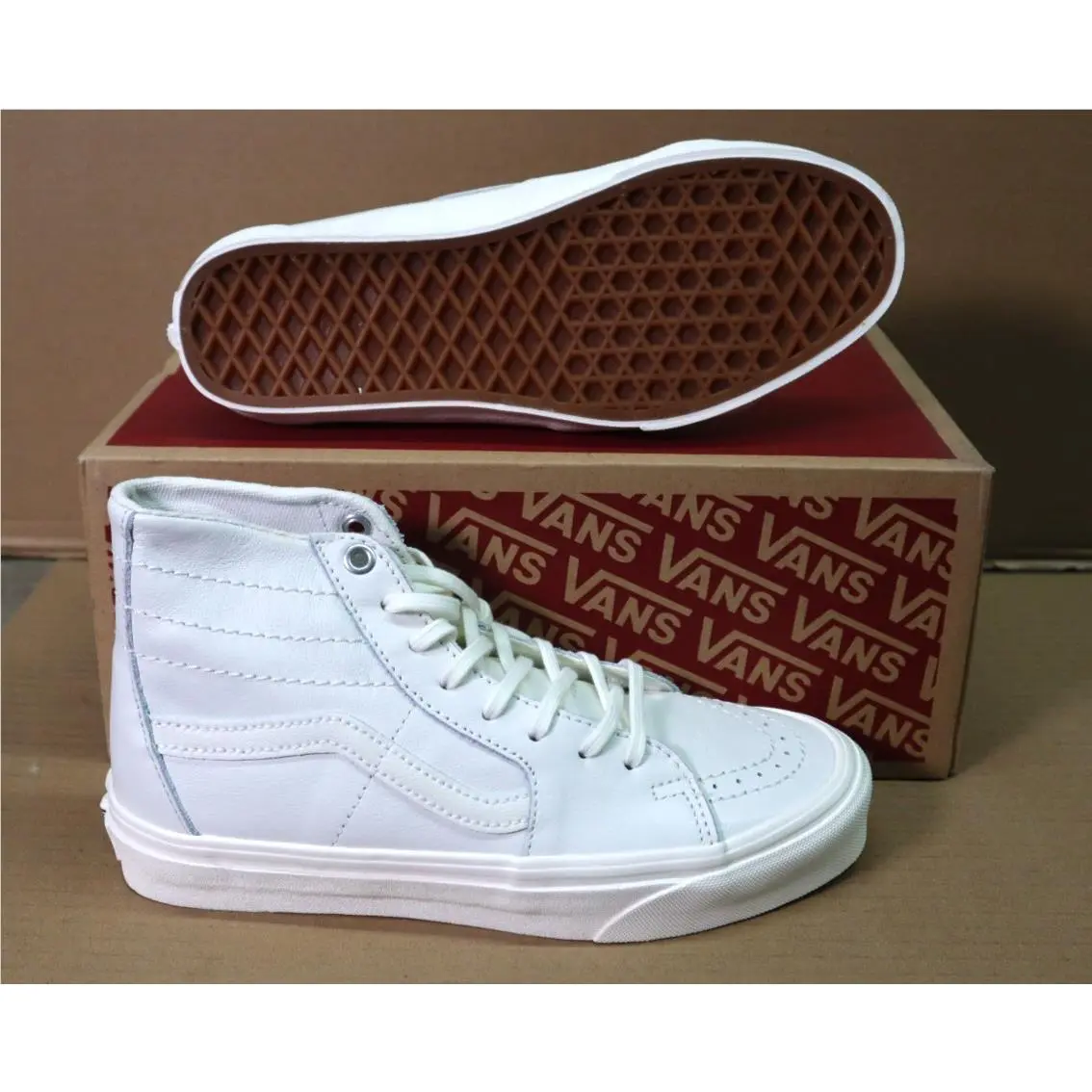 Vans Sk8-Hi Tapered Soft Leather Marshmallow Shoes US Size Mens 5.5 Womens 7.0