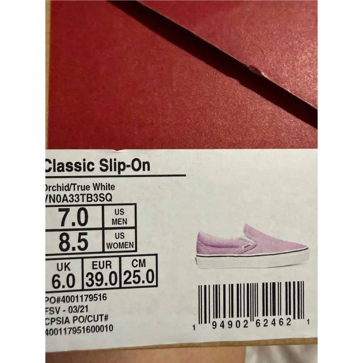 Vans Classic Slip-on Orchid True White Canvas Sneakers Mens 7 Womens 8.5