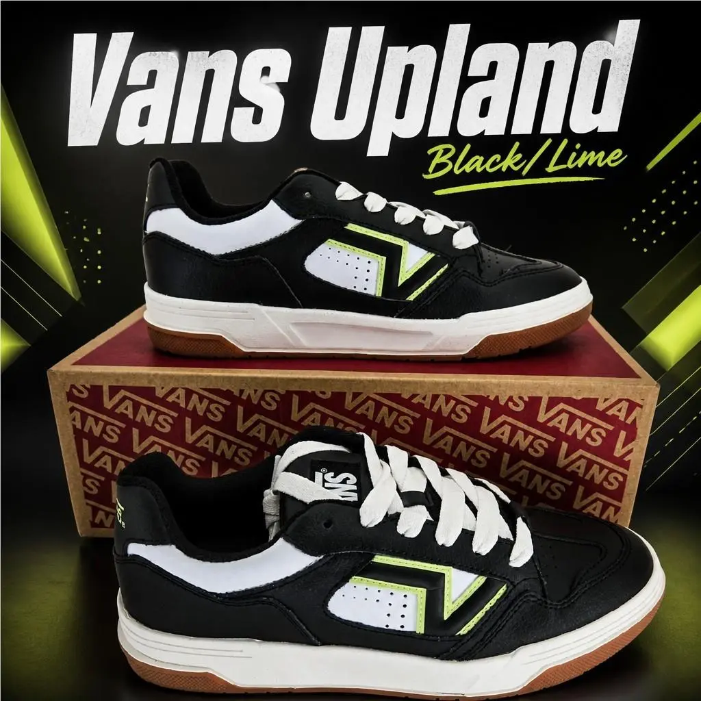 Vans Upland Black Lime White Leather Skate Shoes Mens 13 VN000D6FGBK