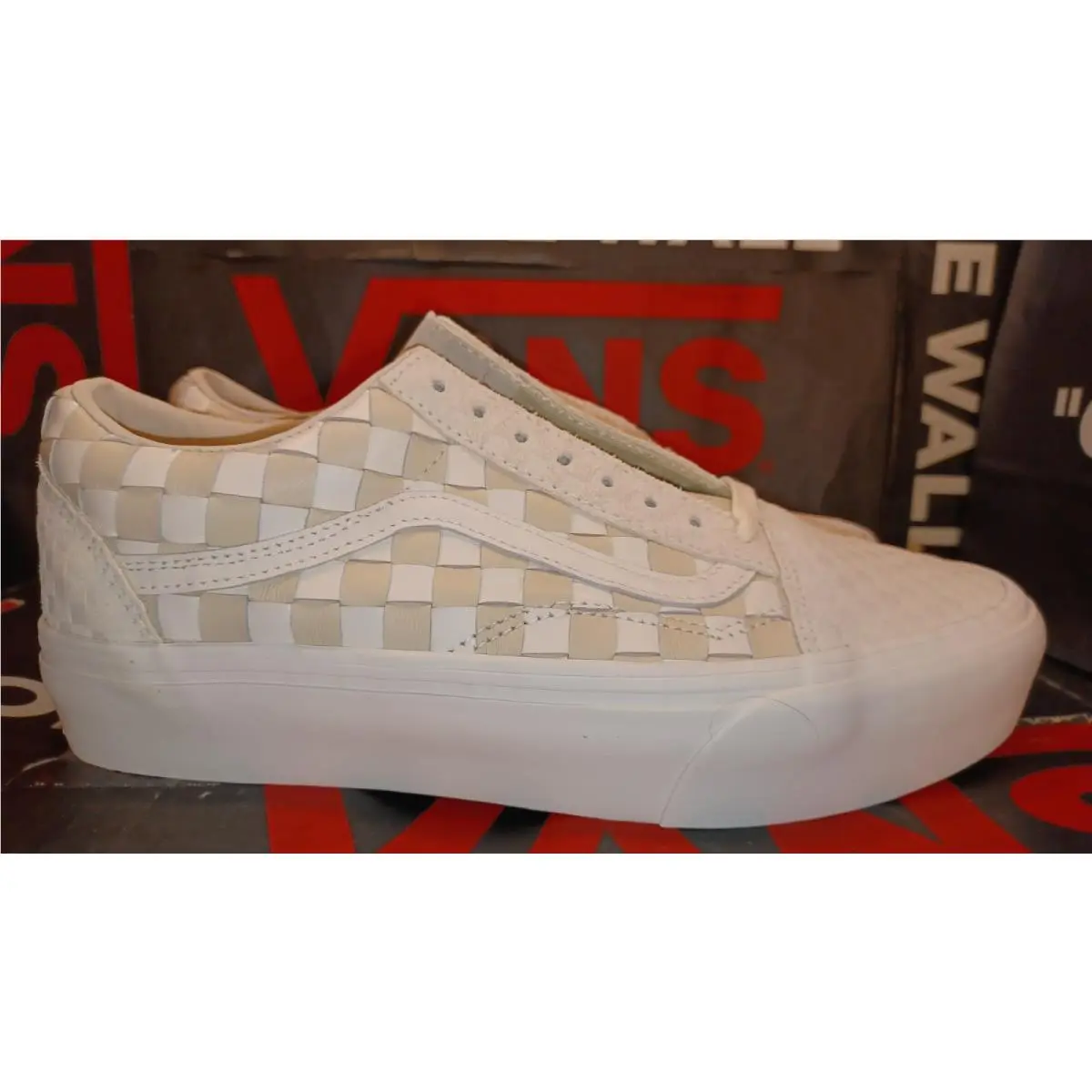 Vans Men 4/Women 5.5 Old Skool Platform Woven Leather Blanc de Blanc VN0A5KX99GY