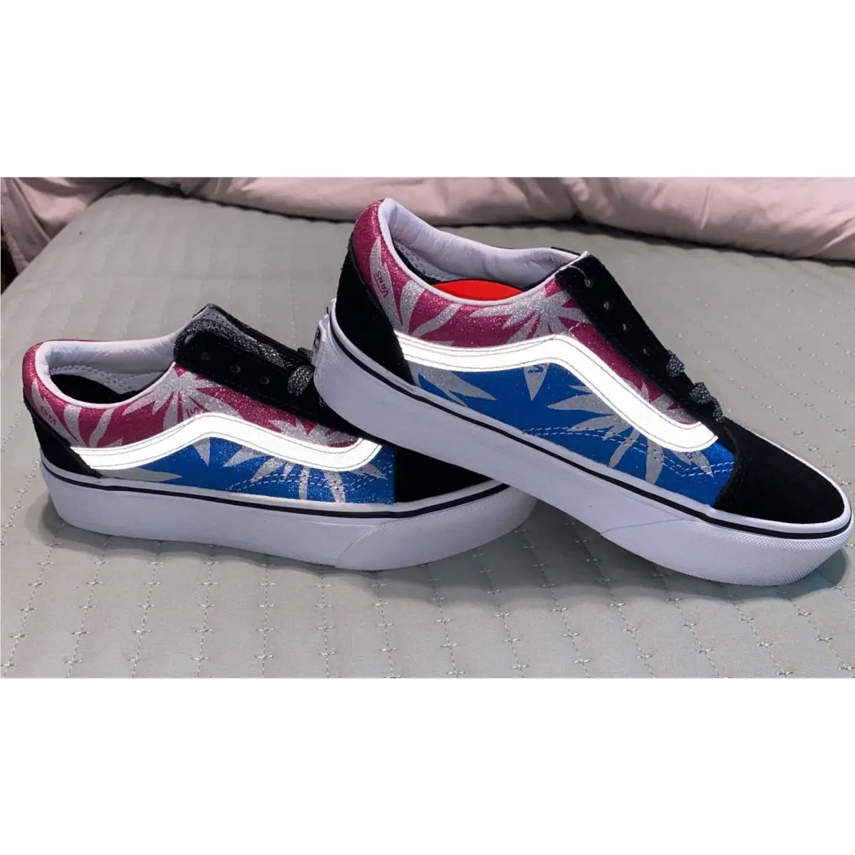 Vans Old Skool Platforms Sz 6.5W or 5M Glitter Palm Tree