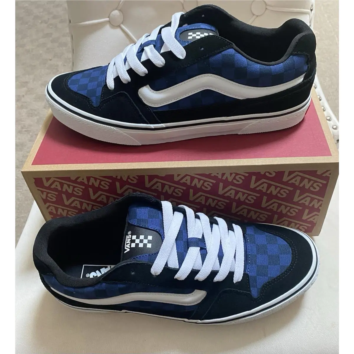 Vans Caldrone Skate Shoes Men’s Size 11.5Dress Blues Checker Black Suede Sneaker