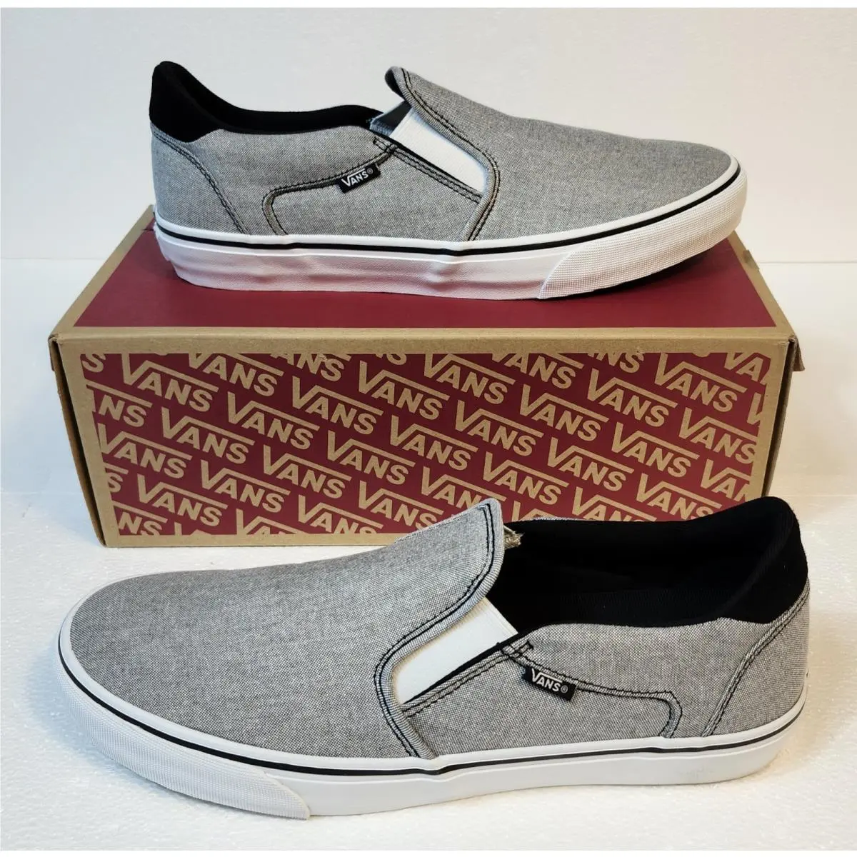 Men`s Vans Shoes Size 9 Asher Deluxe Summer Canvas Black Slip On Sneakers