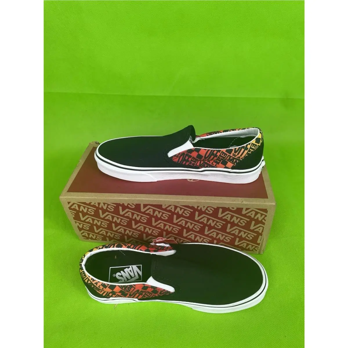 Men`s Vans Slip-on Logo Flame Black Skate Shoes Fabulous 8