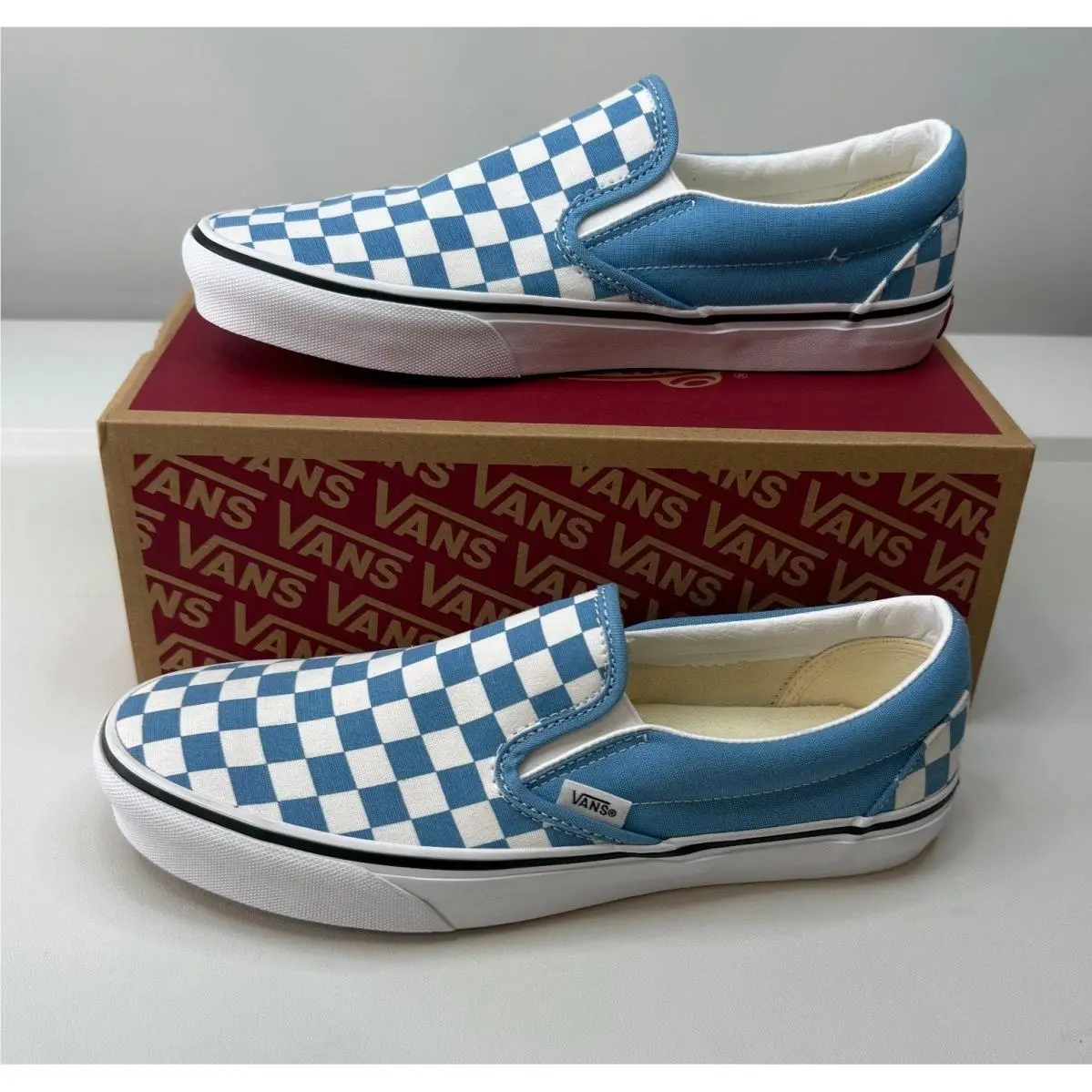 Vans Classic Slip-on Color Theory Checkerboard Blue White VN000D6BE2W Mens 9