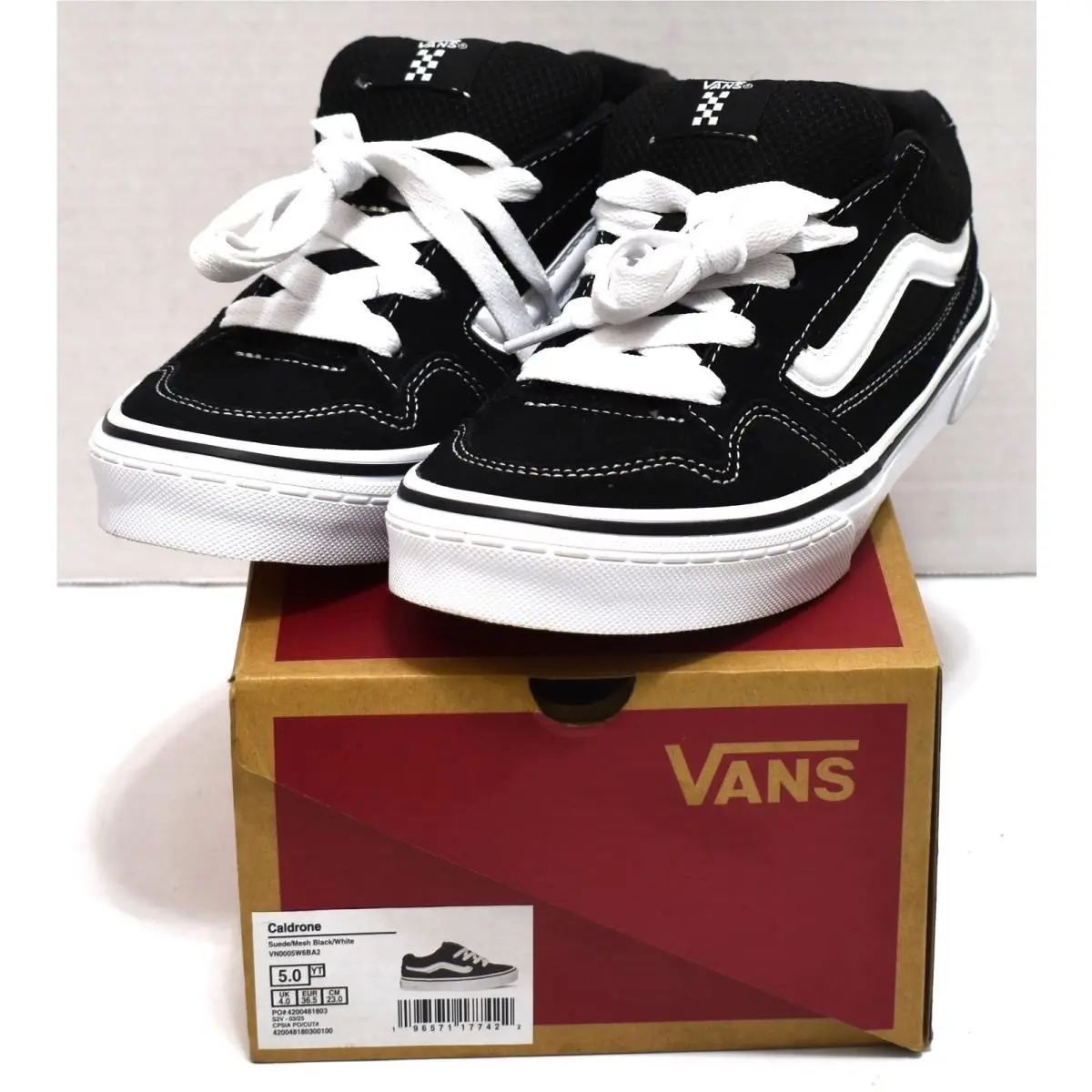 Vans Men`s Caldrone Classic Suede Mesh Black White Skate Shoes Size 5