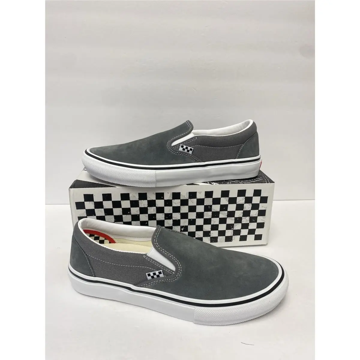Vans M 10 Skate Slip On Shoes Pewter Gray Suede Pop Cush Sole Dura Cap
