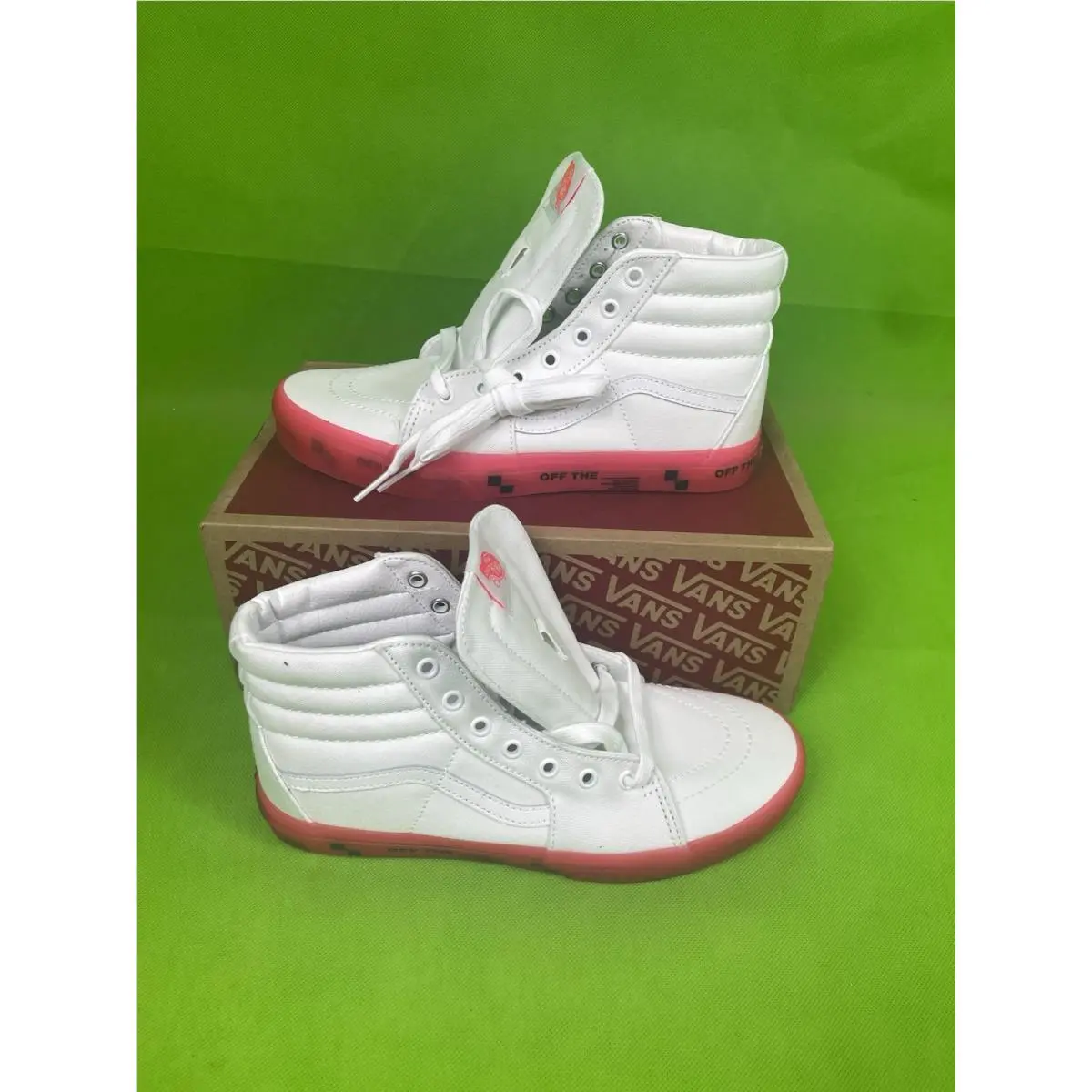 Vans SK8-Hi Off The Wall Pink Translucent Sidewall White Canvas Shoes Size 7