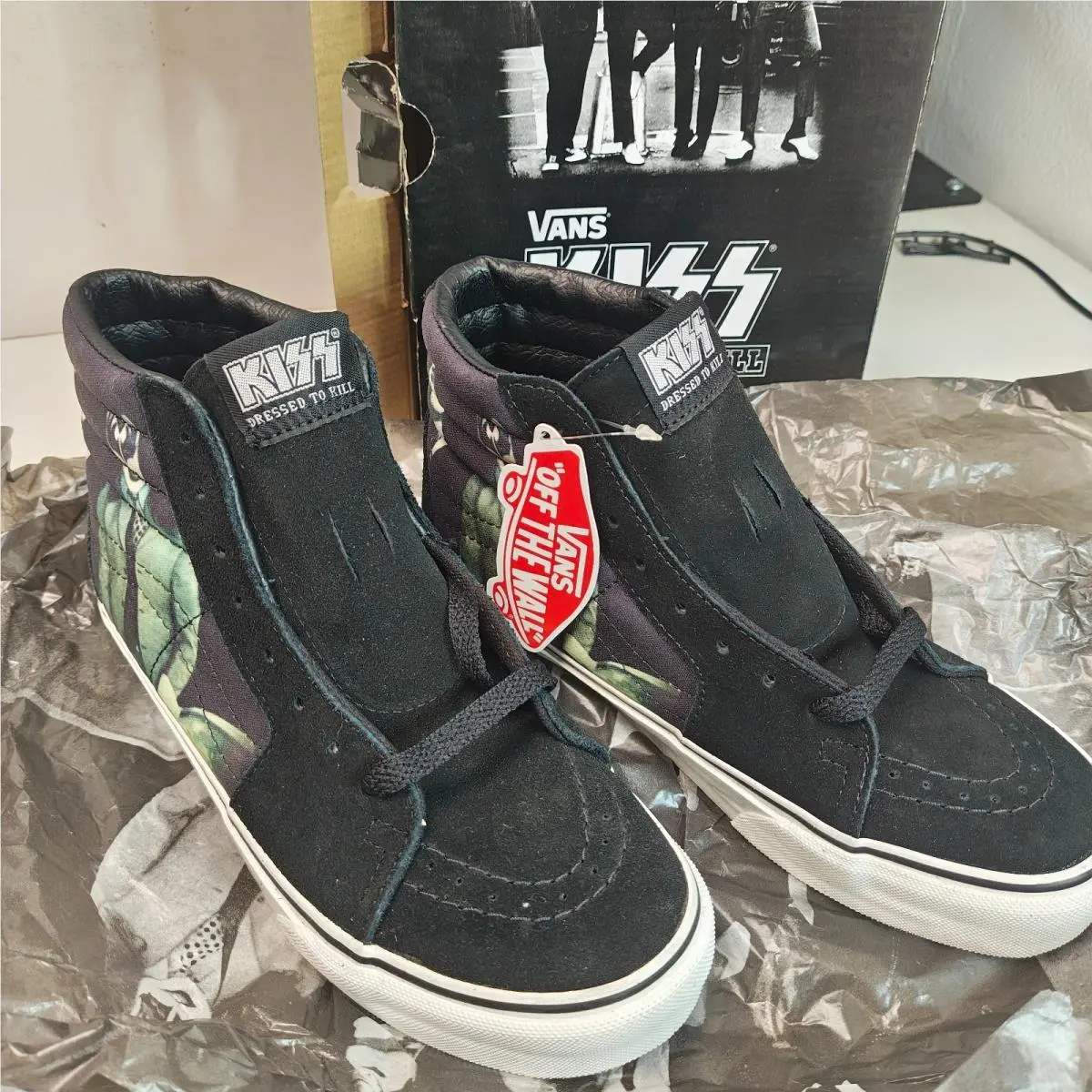 Vans x Kiss Dressed to Kill Sk8-Hi Black Shoes 2008 Men 6 Women 7.5