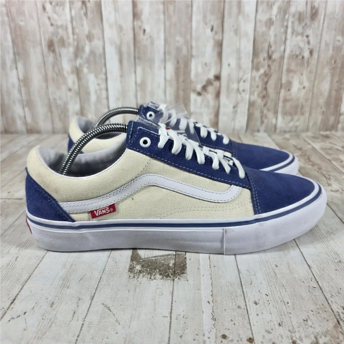 Vans Old Skool Pro Blue Cream White Suede Canvas Skate Shoes Mens 10.5
