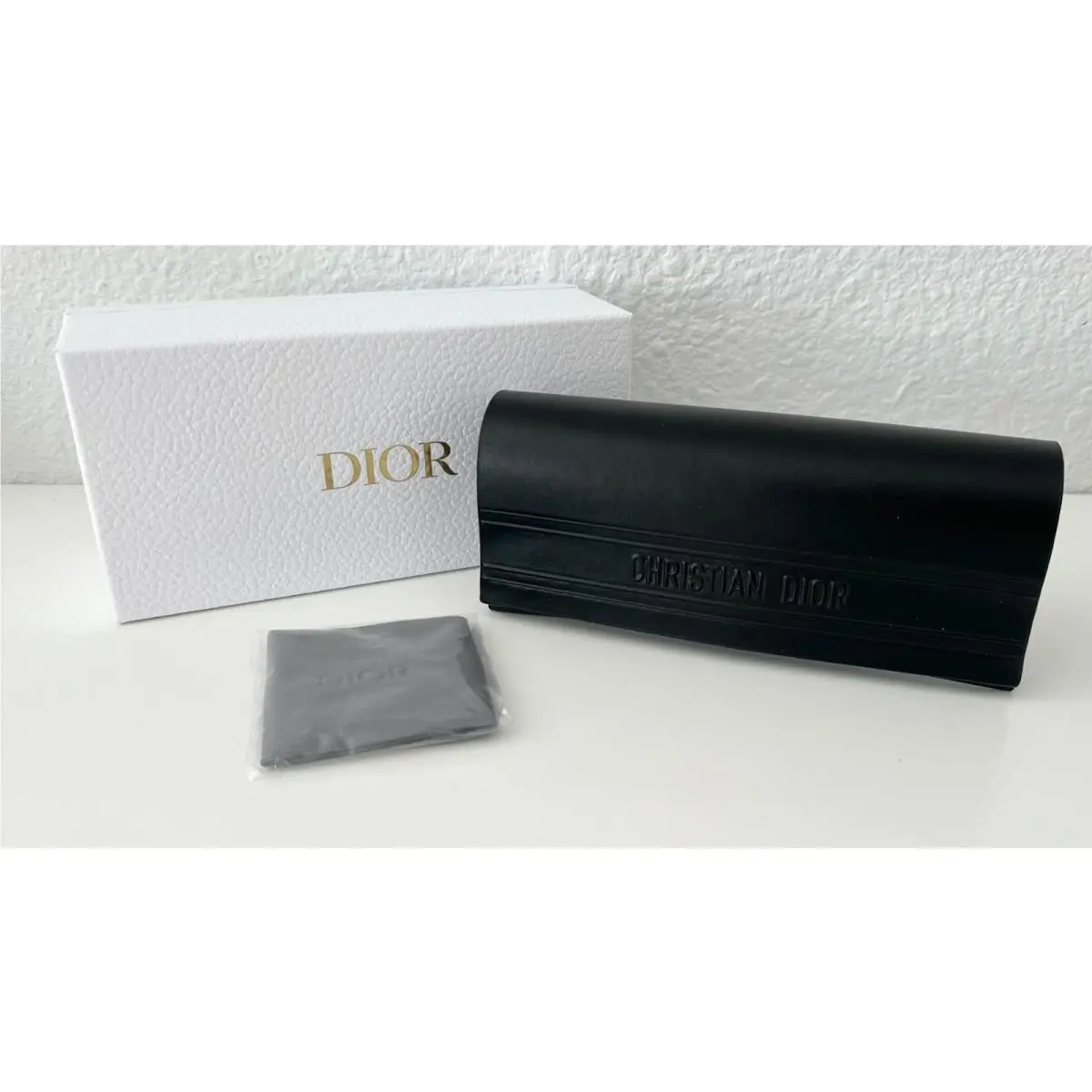 Christian Dior Sunglasses Leather Semi Hard Eyeglasses Glasses Case Black