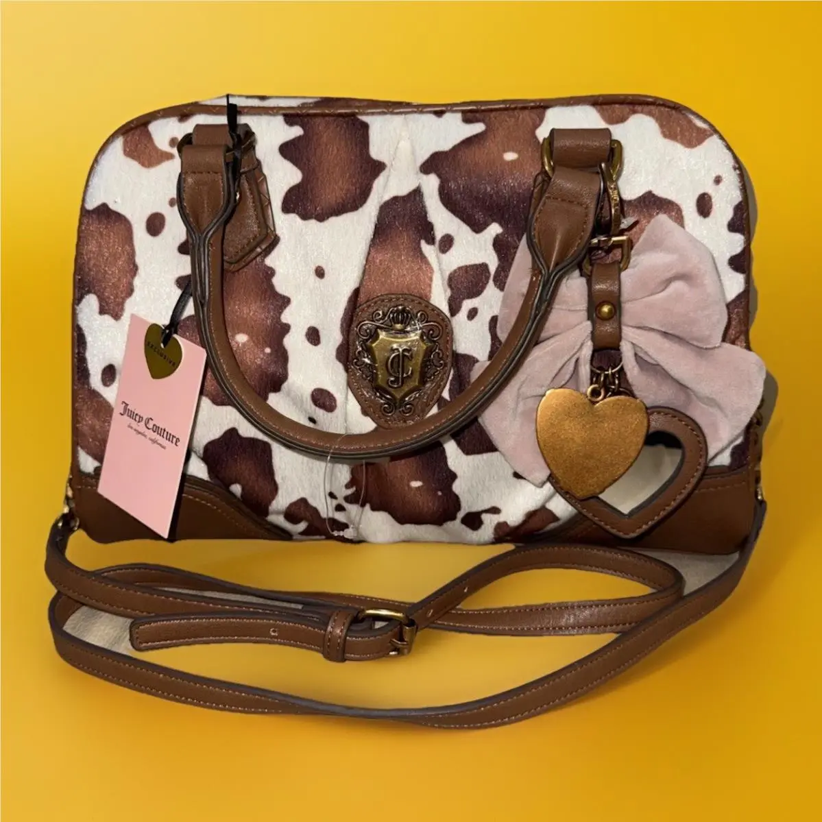 Juicy Couture Cow Print Satchel Crossbody Bag Fur Brown Exclusive Viral