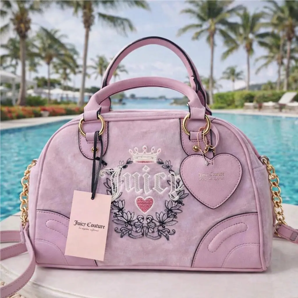 Heritage Bowler Bag – Lavender Velour Satchel by Juicy Couture