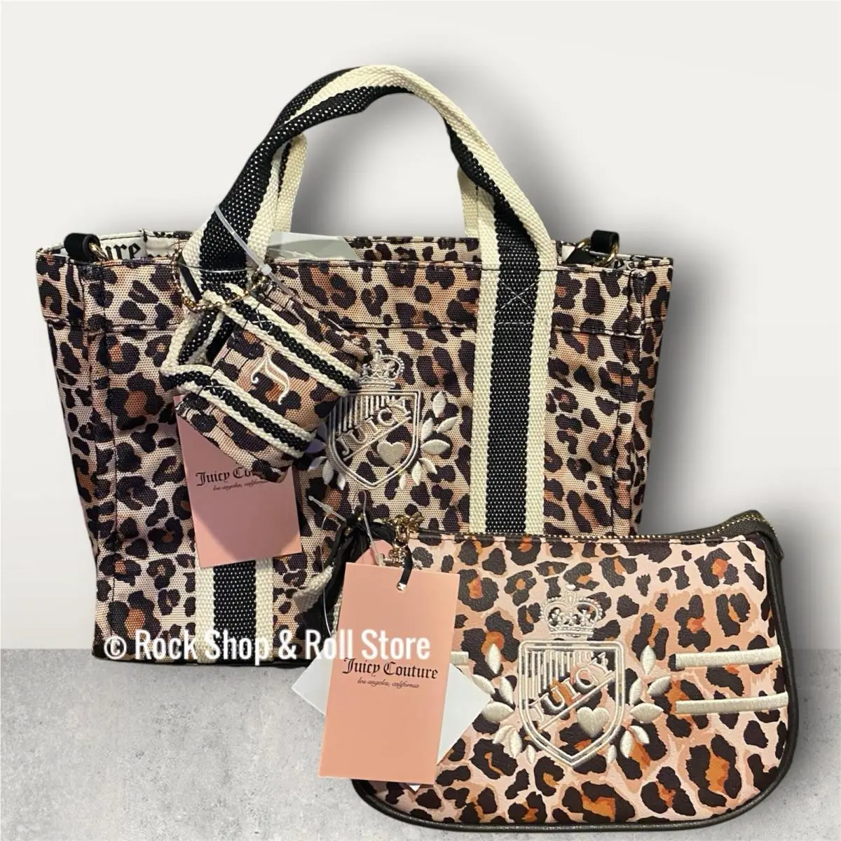Juicy Couture Prep School Leopard Print Crossbody Tote Wristlet Set Y2K