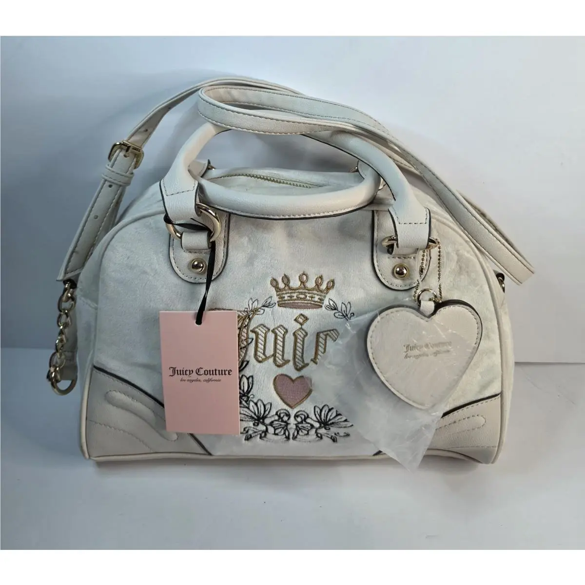 Juicy Couture Heritage Bowler Velour Crossbody Bag in Angel Ivory