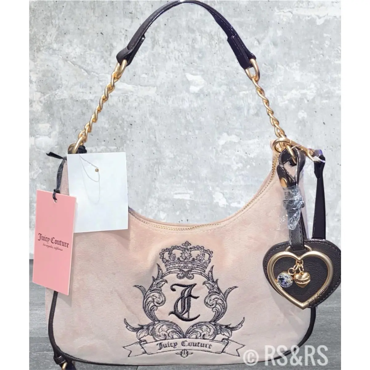 Juicy Couture Dusty Blush Need More Juicy Crossbody Shoulder Bag Heart Charm