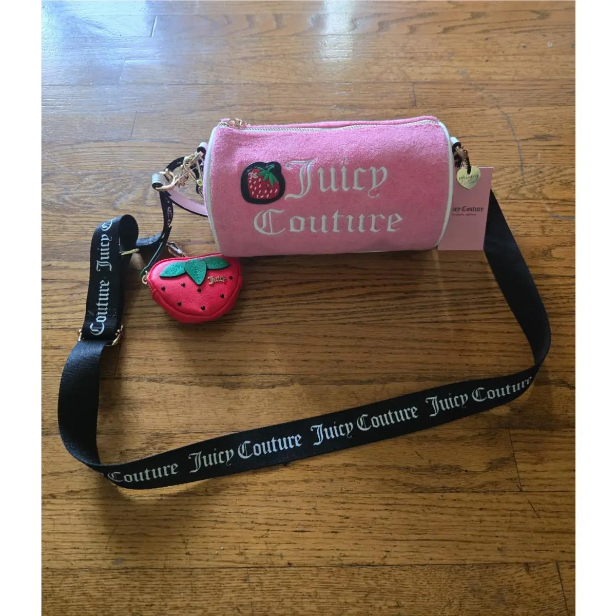 Juicy Couture Pink Velour Crossbody Bag Strawberry Barrel Purse Y2K