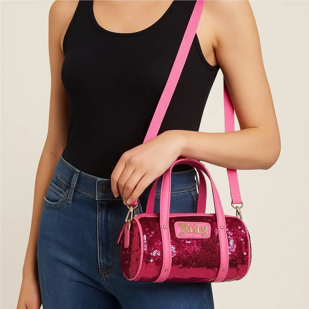 Juicy Y2K Vintage Style Mini Duffel Bag Pink Sequin Queen Of Everithing by Juicy Couture