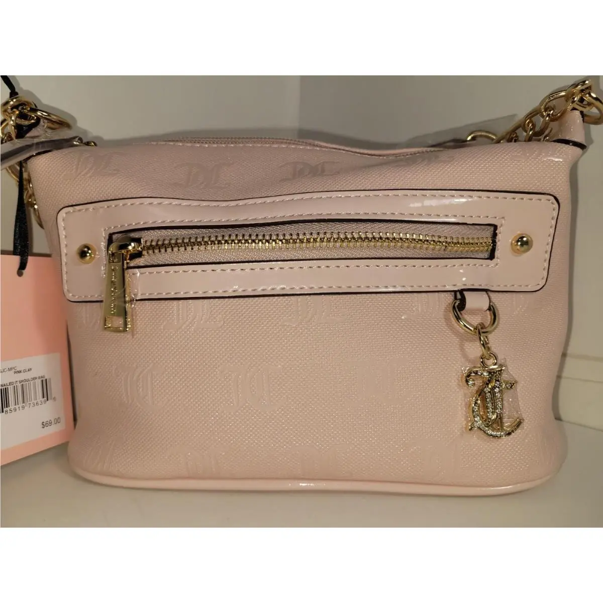 Juicy Couture Cream Studded Shoulder Bag - Pink Strap Designer Hand