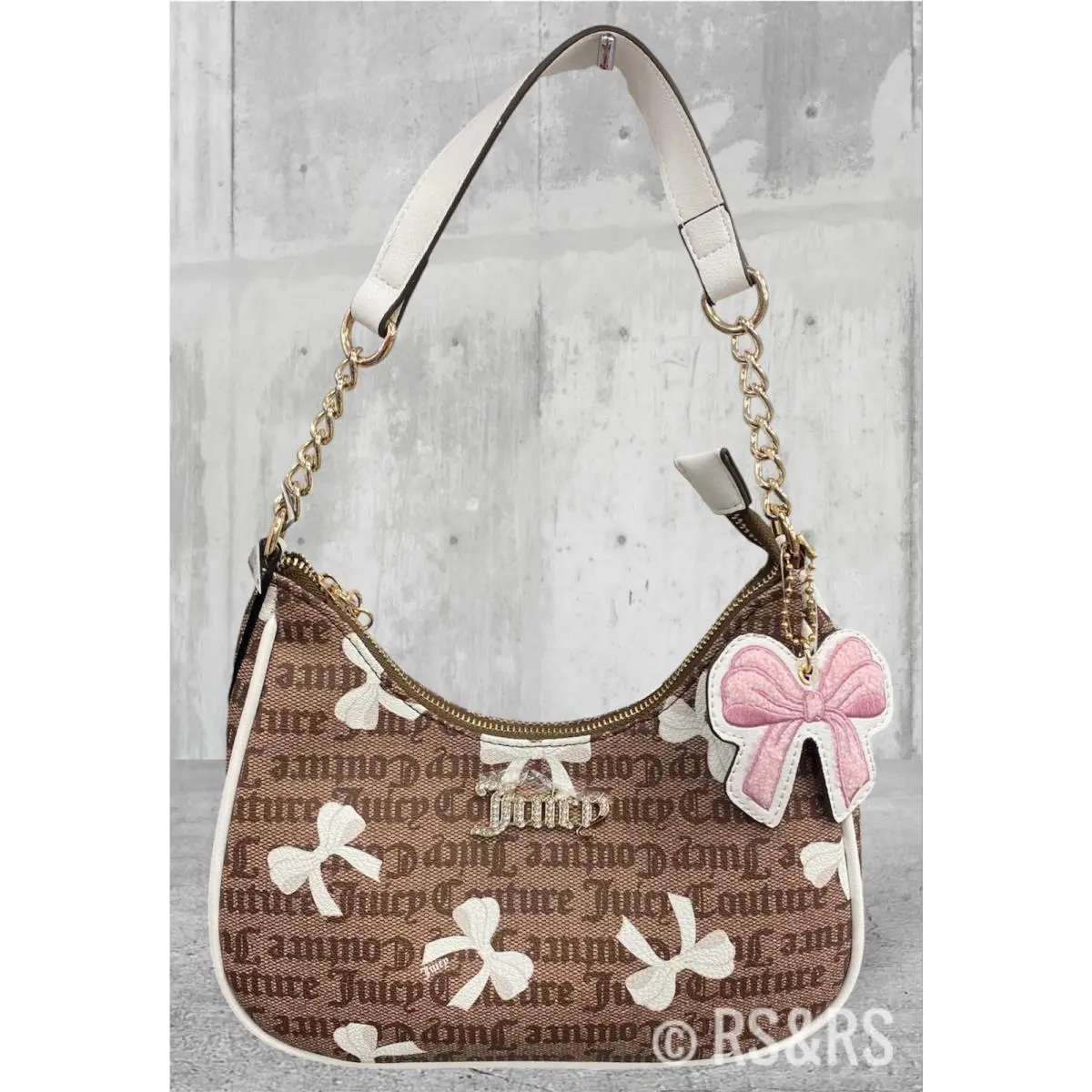 Viral Juicy Couture Brown White Bows Shoulder Bag Coquette Pink Bow Charm